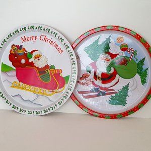 Christmas Holiday Tin Serving Trays  *AS IS READ*